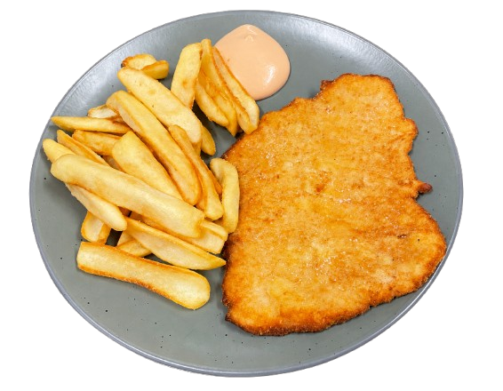 Wiener Schnitzel con patate fritte e salsa rosa